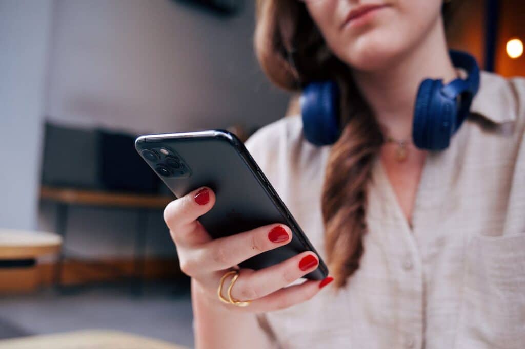 Woman looking at smartphone