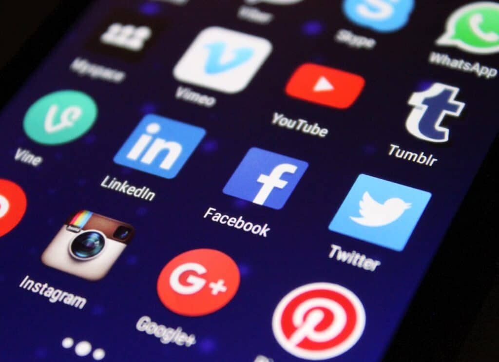Phone with social media icons